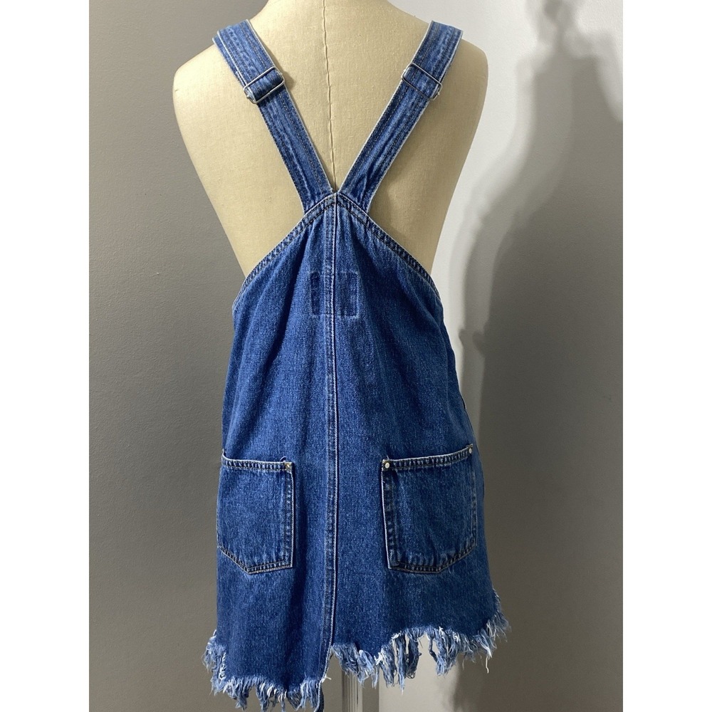 Zara Trafaluc Denim Overall Mini Skirt Raw Hem BOHO Cowgirl STAGECOACH Sz M - Picture 5 of 10